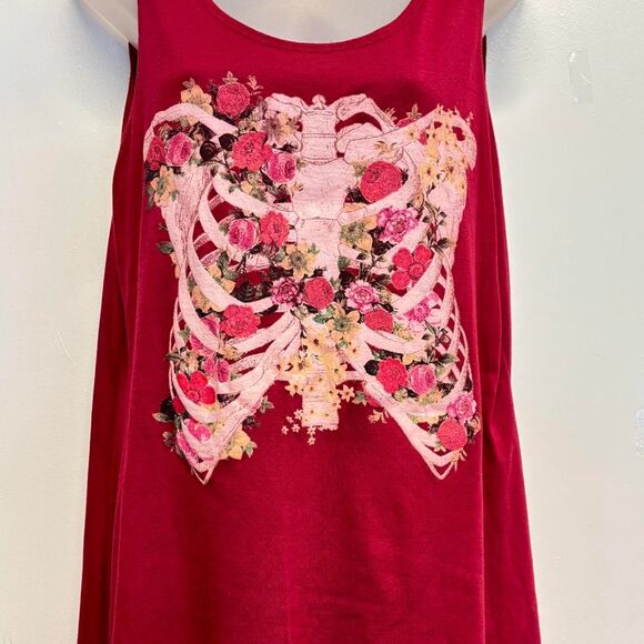 Hot-topic Women's floral skeleton tank top red XXL Halloween Goth - Picture 3 of 6